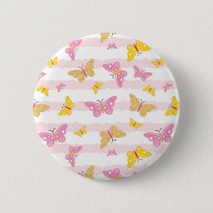 Bóton Redondo 5.08cm Borboleta Rosa e Dourada