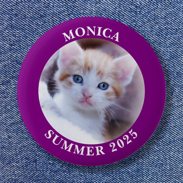 Bóton Redondo 5.08cm Borda Roxo de Fotografias da Família (Family Photo Purple Border Button)