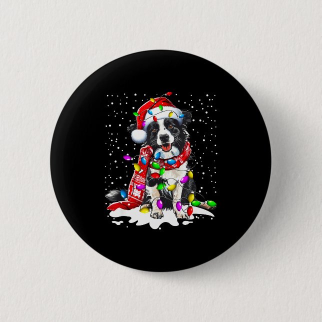 Bóton Redondo 5.08cm Border Collie Dog Lighting Xmas Santa Hat Christma (Frente)