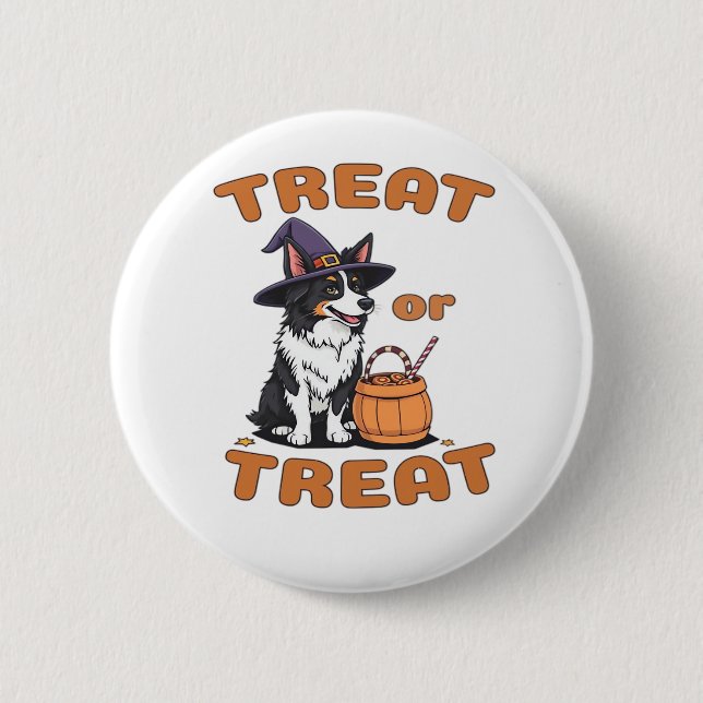 Bóton Redondo 5.08cm Border Collie Halloween Dog Figurume "Treat or Tre (Frente)