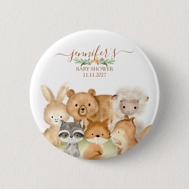 Bóton Redondo 5.08cm Bosque de Animais Fofos da Floresta (Frente)