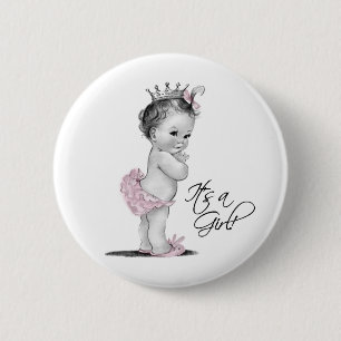 Bóton Redondo 5.08cm Botão Adorável Princesa Rosa É uma Menina