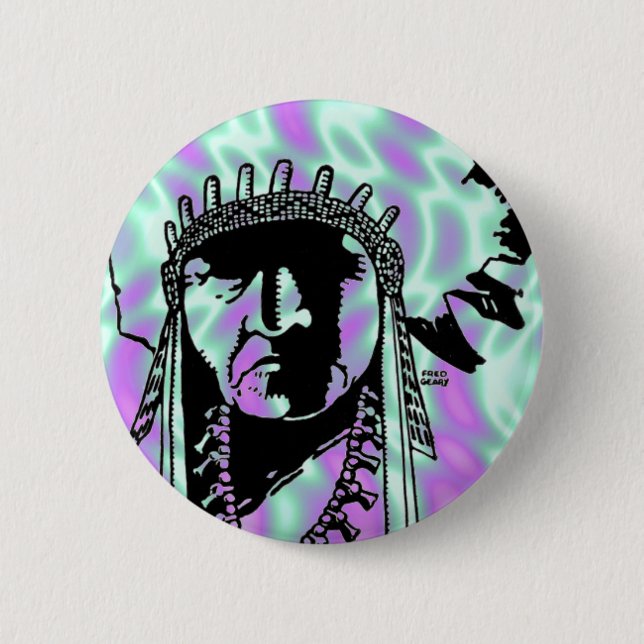 Bóton Redondo 5.08cm Botão alienígena Verde, Índio (Frente)