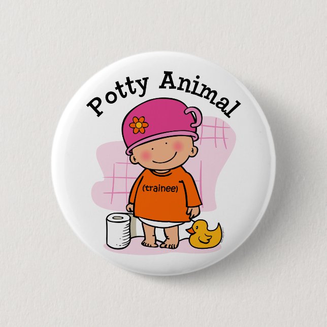 Bóton Redondo 5.08cm Botão animal da menina do Potty (Frente)