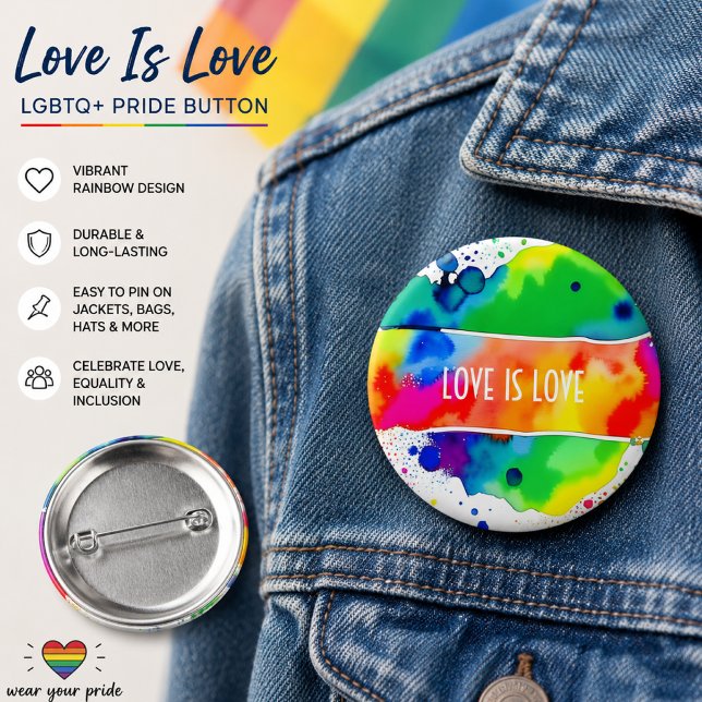 Bóton Redondo 5.08cm Botão Arco-íris Aquarela Orgulho LGBTQ+ (Criador carregado)