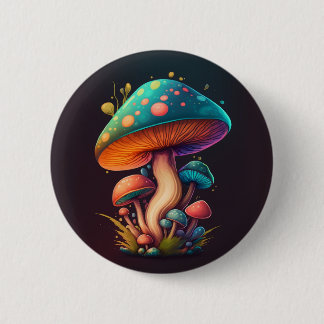 Bóton Redondo 5.08cm Botão Azul Amanita Muscaria Trippy