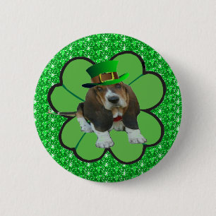 Bóton Redondo 5.08cm Botão Basset Hound Happy Dia de São Patrício Clove