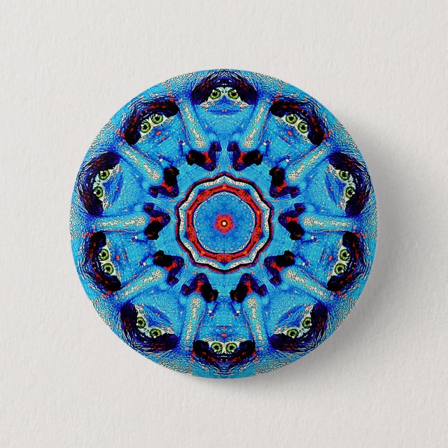 Bóton Redondo 5.08cm Botão Blue Man Mandala (Frente)
