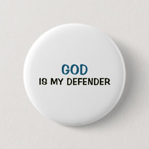 Bóton Redondo 5.08cm Botão Branco - Deus É Meu Defensor