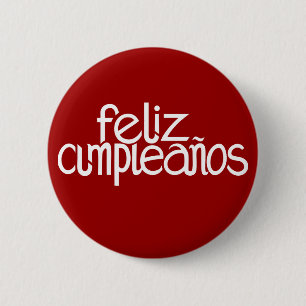 Bóton Redondo 5.08cm Botão branco Feliz Cumpleaños