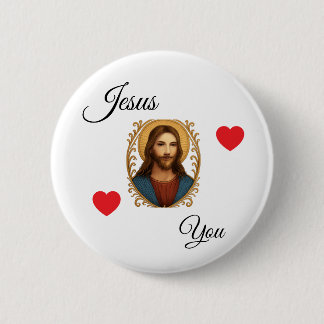 Bóton Redondo 5.08cm Botão Branco - Jesus Te Ama