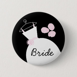Bóton Redondo 5.08cm Botão 'Bride' Rosa de Casamento preto