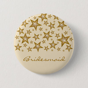 Bóton Redondo 5.08cm Botão 'Bridesmaid' Stars "Dourado" creme