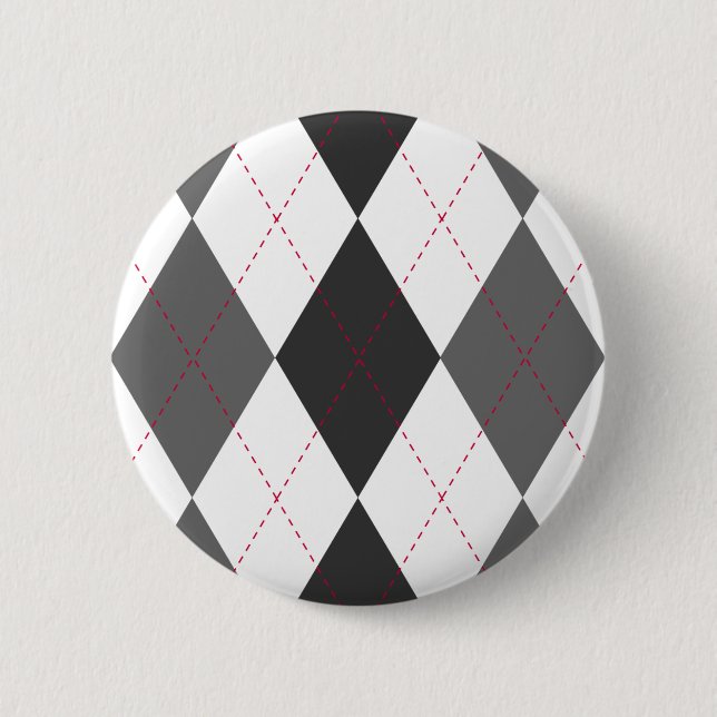 Bóton Redondo 5.08cm Botão cinzento e vermelho de Argyle (Frente)