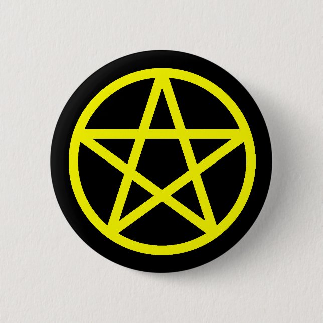 Bóton Redondo 5.08cm Botão contínuo preto amarelo do Pentacle (Frente)