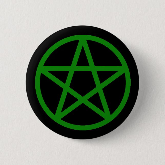 Bóton Redondo 5.08cm Botão contínuo preto verde do Pentacle (Frente)