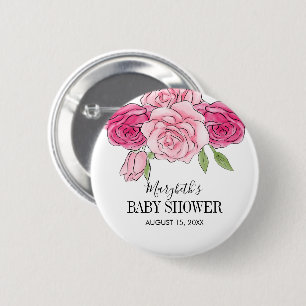Bóton Redondo 5.08cm Botão cor-de-rosa de Pinback do chá de fraldas d