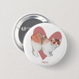 Bóton Redondo 5.08cm Botão Coração Cor de Água do Manx Gatinho Rosa