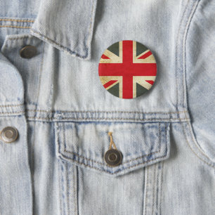 Bóton Redondo 5.08cm Botão da Bandeira Britânica Union Jack Vintage