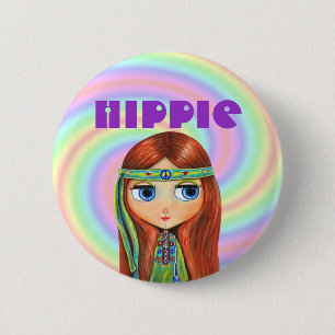 Bóton Redondo 5.08cm Botão da menina do Hippie