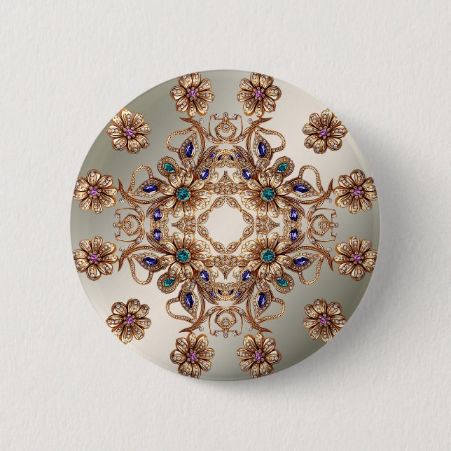 Bóton Redondo 5.08cm Botão das Flores de Joias Douradas Elegantes (Frente)