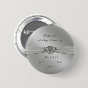 Bóton Redondo 5.08cm Botão de 25 de Casamento do Classic Silver