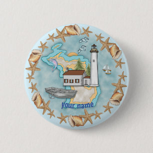 Bóton Redondo 5.08cm Botão de afixação do Michigan Shells Lighthouse