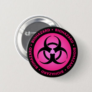 Bóton Redondo 5.08cm Botão de Aviso de Risco Bioambiental Rosa