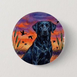 Bóton Redondo 5.08cm Botão de Black Lab Sunset Duck Hunting