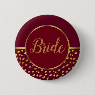 Bóton Redondo 5.08cm Botão de casamento da noiva Burgundy e Dourado