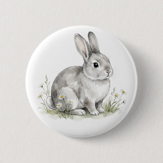Bóton Redondo 5.08cm Botão de Coelho de Aquarela Fofa com Animal da Flo