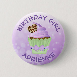 Bóton Redondo 5.08cm Botão de Cupcake Roxo Personalizado para Menina de