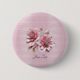 Bóton Redondo 5.08cm Botão de Flores Rosa Modernas