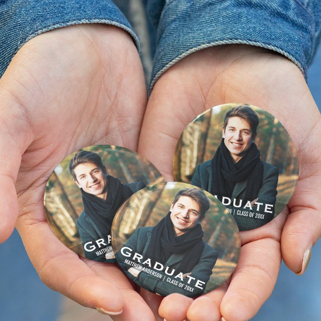 Bóton Redondo 5.08cm Botão de Foto Moderna de Graduação (Customize to change text size or text style.)