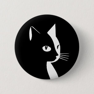 Bóton Redondo 5.08cm Botão de Gato Preto e Branco
