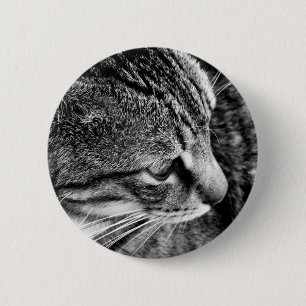 Bóton Redondo 5.08cm Botão de Gato Preto e Branco