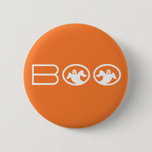 Bóton Redondo 5.08cm Botão de Halloween Boo Ghosted, Laranja e Branco