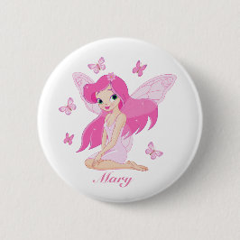 Bóton Redondo 5.08cm Botão de Ilustração de Fada Rosa