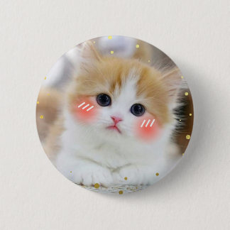 Bóton Redondo 5.08cm Botão de Insígnia de Rosto Corado de Gatinho Kawai