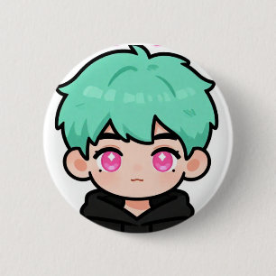 Bóton Redondo 5.08cm Botão de Kawaii Chibi Cabelo Verde-Menta Menino