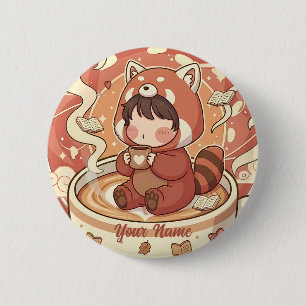 Bóton Redondo 5.08cm Botão de Kawaii Chibi Panda Vermelho