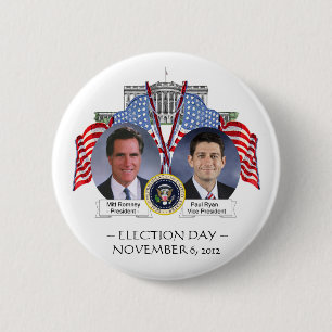 Bóton Redondo 5.08cm BOTÃO de Mitt Romney Paul Ryan do DIA de ELEIÇÃ