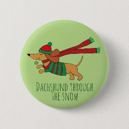 Bóton Redondo 5.08cm Botão de Natal do Dachshund na Neve