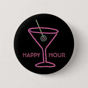 Bóton Redondo 5.08cm Botão de néon retro do happy hour de Martini