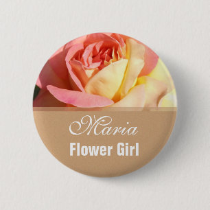 Bóton Redondo 5.08cm Botão de nome de casamento da menina rosa rosa ros