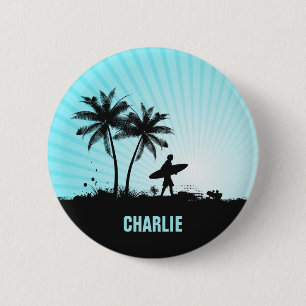 Bóton Redondo 5.08cm botão de nome personalizado do Beach Surfer