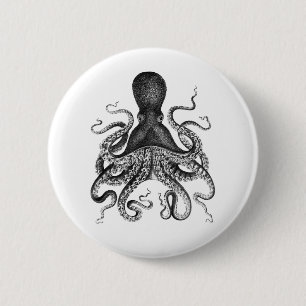 Bóton Redondo 5.08cm Botão de Octopus Vintage
