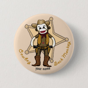 Bóton Redondo 5.08cm Botão de pin do Cowboy do Macaco de Meia