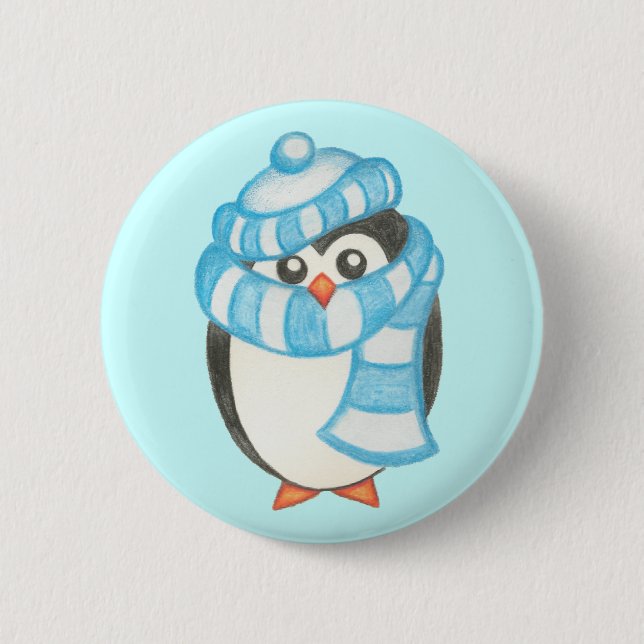 Bóton Redondo 5.08cm Botão de Pinguim Fofo de Natal (Frente)