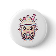 botão de pino de boba bubble tea kawaii fofo
